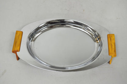 Vintage Art Deco Stainless Steel Glo-Hill Gourmates Butterscotch Bakelite Tray
