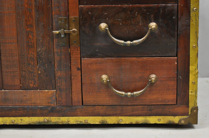 Habersham Wooden Plantation Campaign Trunk Style Side Coffee Table w/ Brass Trim