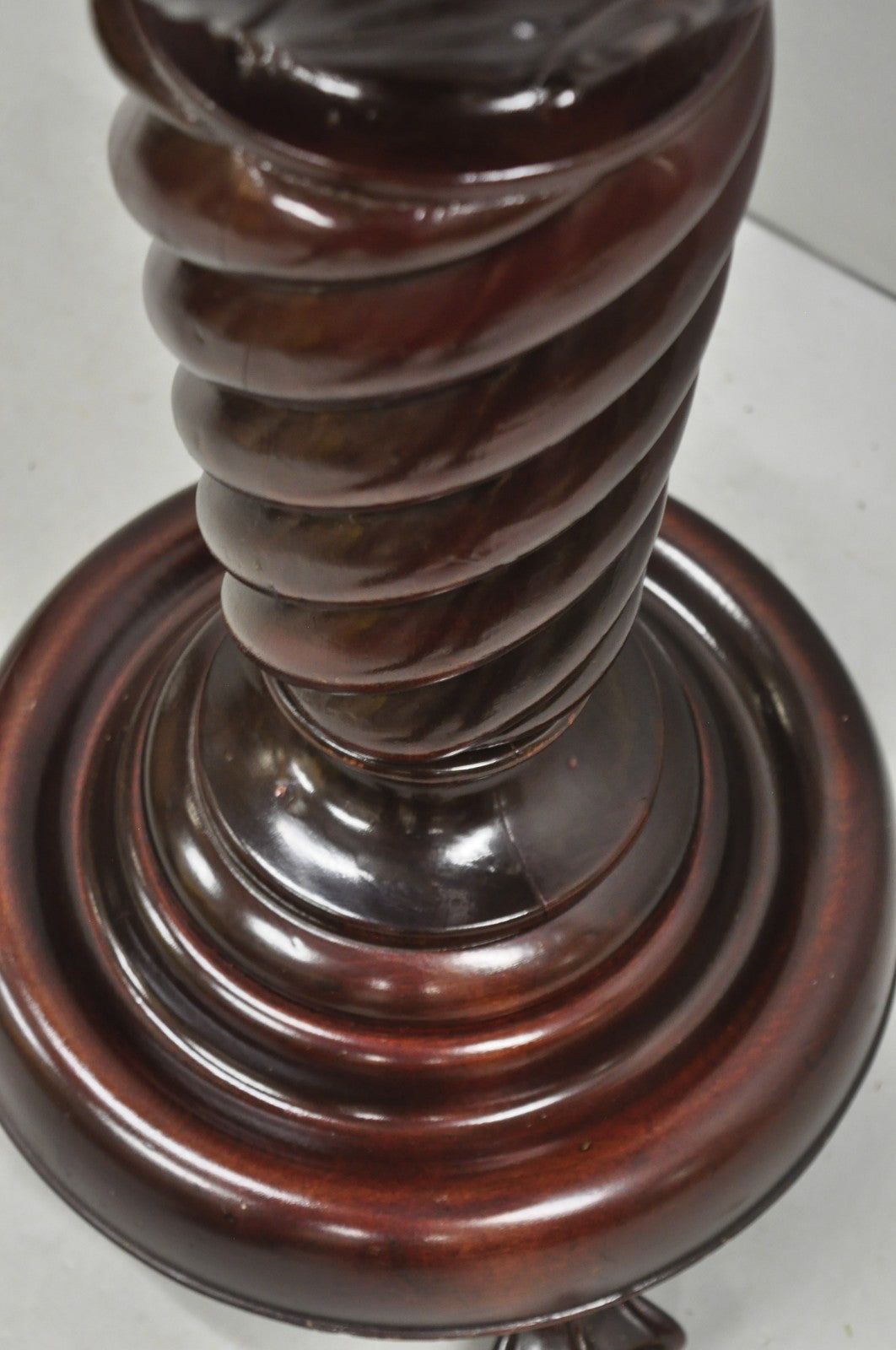 Antique Victorian Carved Mahogany Barley Twist Paw Foot Pedestal Plant Stand