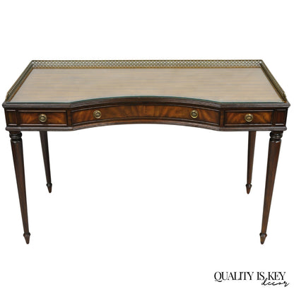Maitland Smith Mahogany Regency Style 3 Drawer Writing Desk w/ Brass Gallery