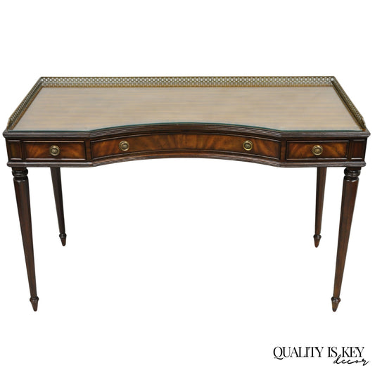 Maitland Smith Mahogany Regency Style 3 Drawer Writing Desk w/ Brass Gallery