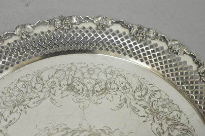 Vintage EG Webster & Son Silver Plated Grapevine Round Bar Serving Platter Tray