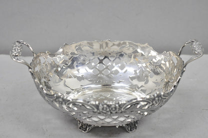 Vintage English Victorian Silver Plated Floral Pierced Small Nut Candy Dish
