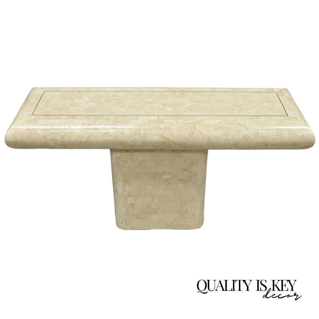 Vintage Maitland Smith Tessellated Stone Inlay Modern Pedestal Console Table