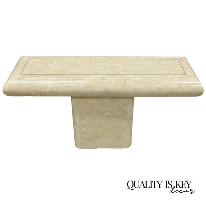 Vintage Maitland Smith Tessellated Stone Inlay Modern Pedestal Console Table