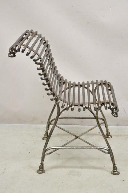 Antique French Wrought Cast Iron Spine Sauveur Arras Scrolling Garden Side Chair
