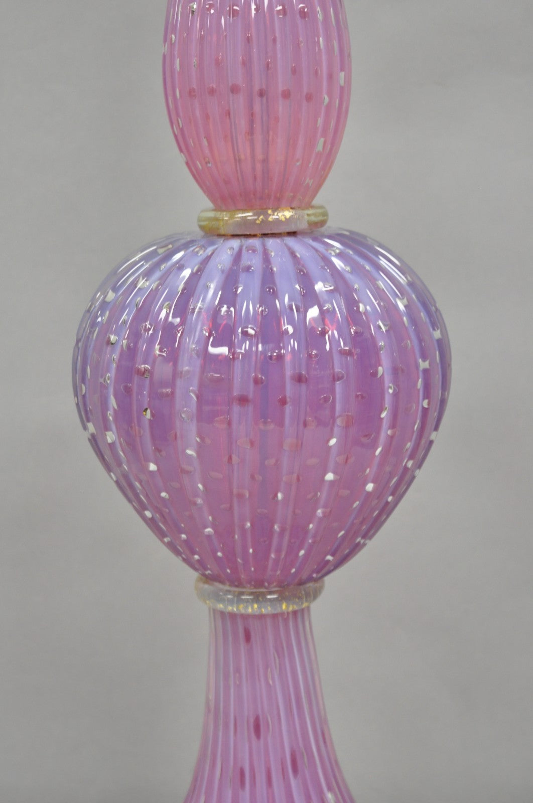 Vintage Italian Mid Century Modern Murano Pink & Purple Bubble Glass Table Lamp
