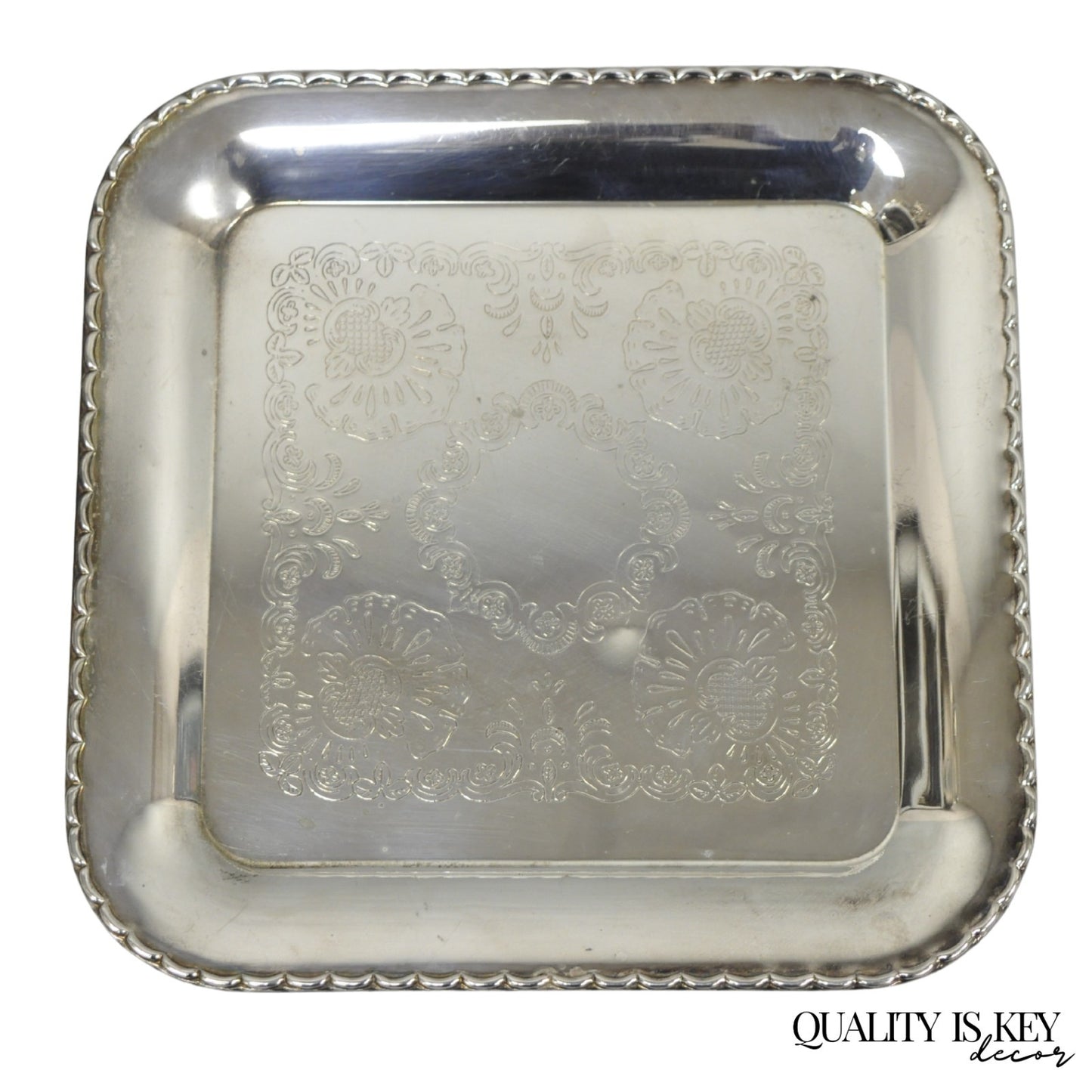 Vintage Silver Plated Victorian Style 9" Square Small Trinket Dish Platter Tray