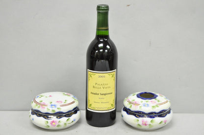 Victorian Japanese Hand Painted Porcelain Cobalt Blue Hair Receiver & Powder Jar