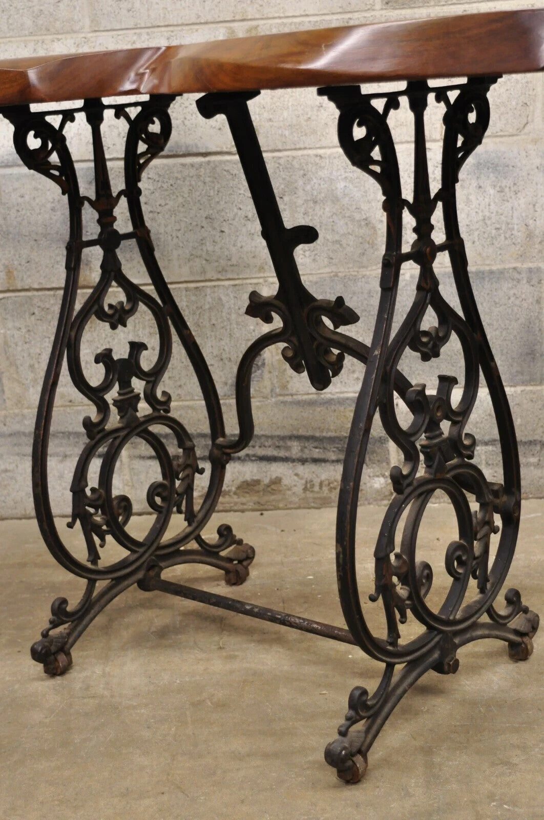 William Herrick Cast Iron Sewing Machine Base Live Edge Walnut Top Console Table