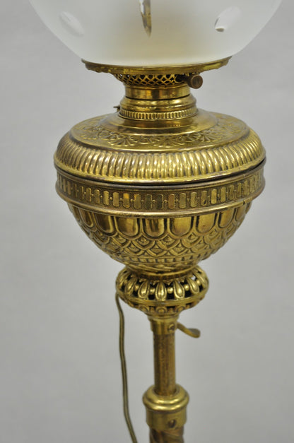 Antique Victorian Adjustable Height Brass Converted Oil Lamp Piano Floor Lamp