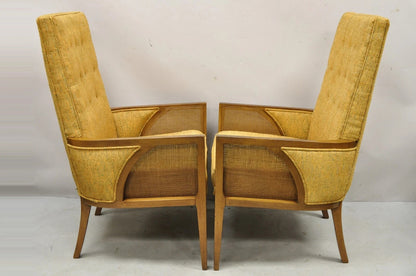 Mid Century Modern Hollywood Regency Sculpted Wood & Cane Lounge Chairs - Pair