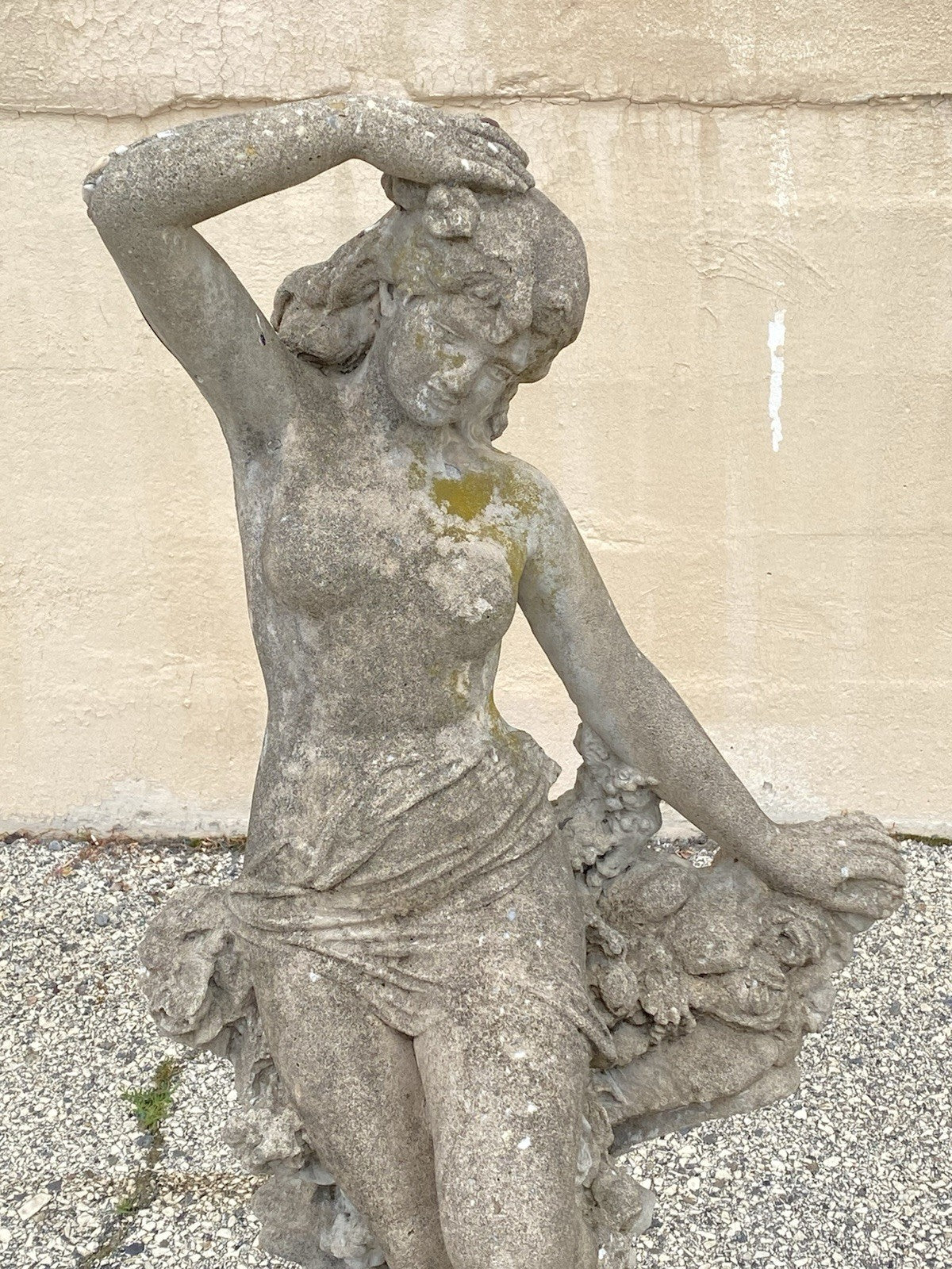 Vintage French Hollywood Regency 46" Cement Garden Nude Goddess Sculpture Statue