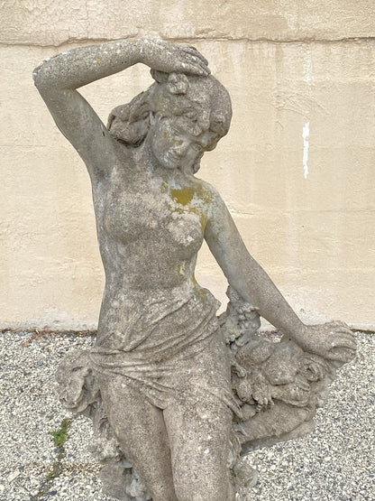 Vintage French Hollywood Regency 46" Cement Garden Nude Goddess Sculpture Statue