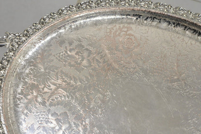 Antique English Victorian Art Nouveau Floral Repousse Oval Serving Platter Tray