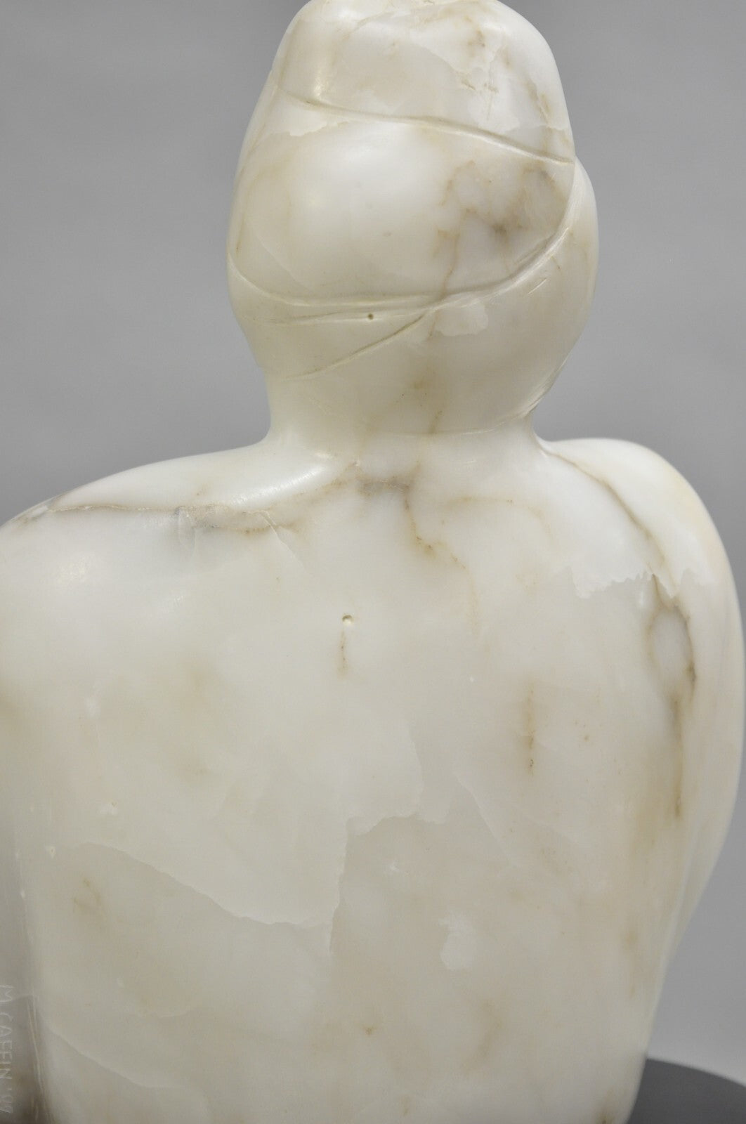 Morton Gaffin "Woman III" Modernist Carved White Alabaster Nude Bust Sculpture