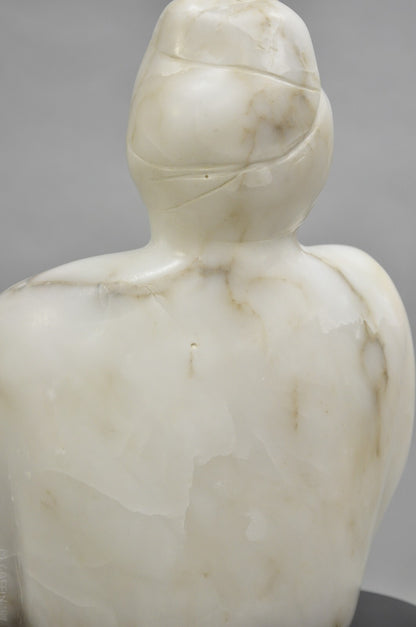 Morton Gaffin "Woman III" Modernist Carved White Alabaster Nude Bust Sculpture