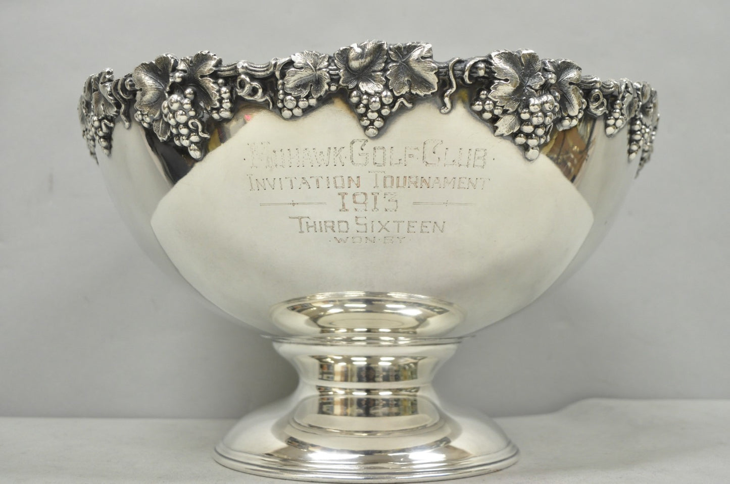 Victorian Silver Plated Grapevine Repousse 1913 Mohawk Golf Club Award Punchbowl
