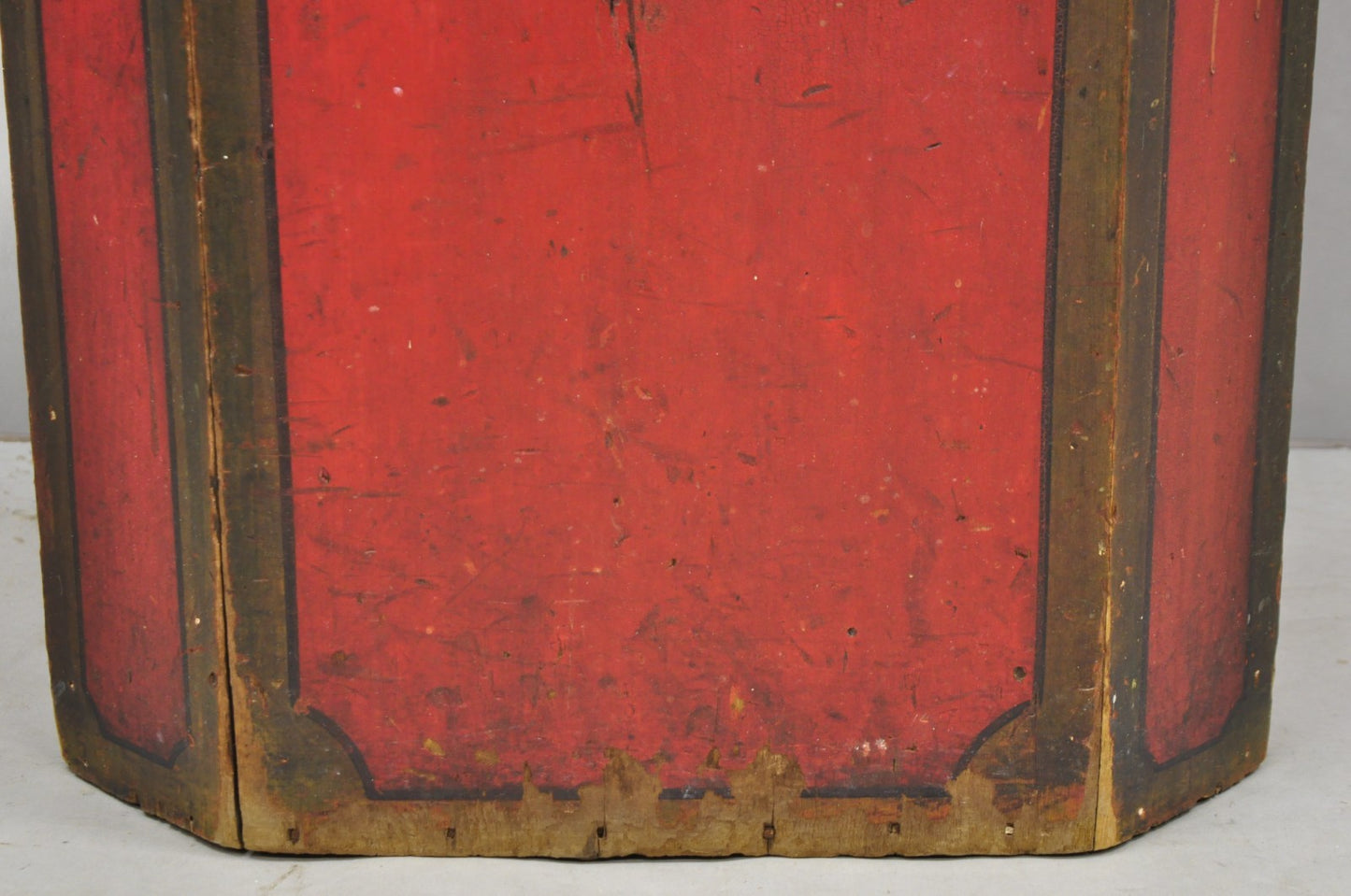 Antique British Colonial Red Painted Wooden Store Tea Coffee Bin w/ Asian Symbol