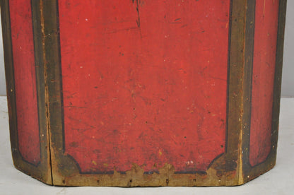 Antique British Colonial Red Painted Wooden Store Tea Coffee Bin w/ Asian Symbol