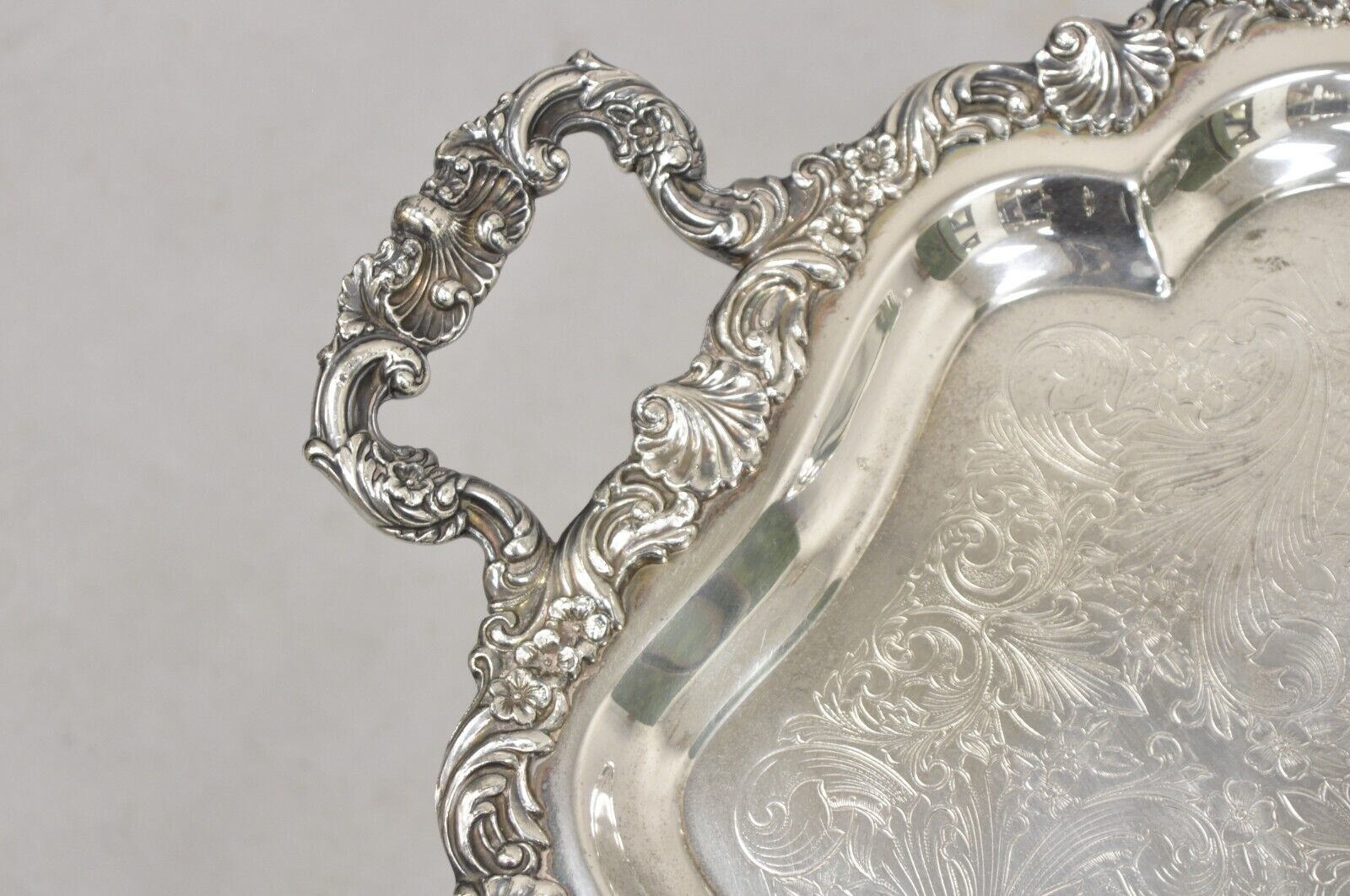 Vintage Loveland Rose Victorian Silver Plated Twin Handle Serving Platter Tray