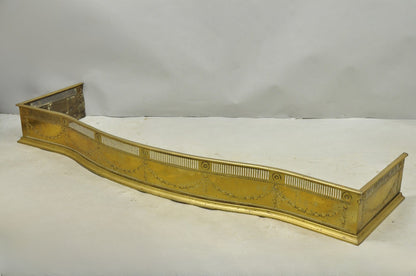 Antique English Victorian Serpentine Drape & Bellflower Brass Fireplace Fender
