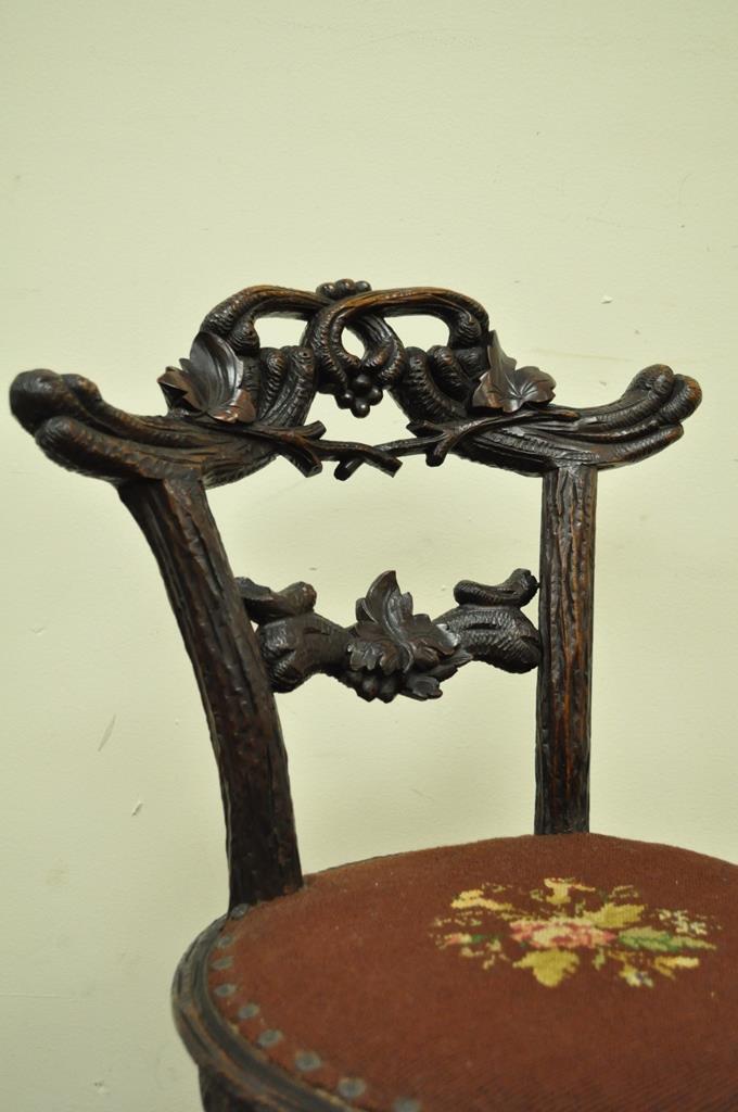 Antique Black Forest Faux Bois Carved Mahogany Twig Branch Side Vanity Chair