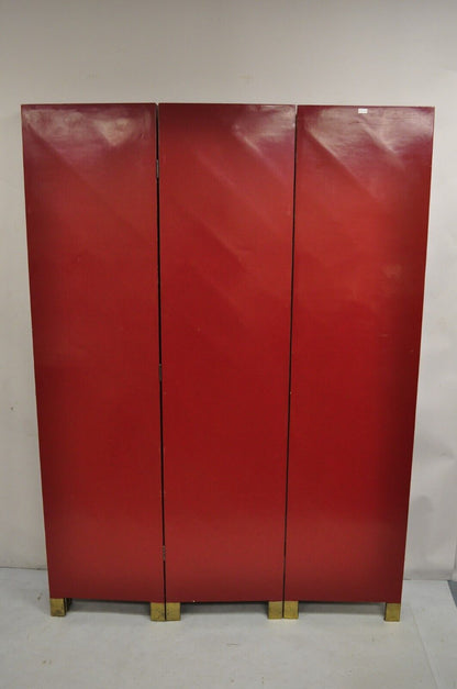 Large Chinoiserie Chinese 6 Panel Figural Red Folding Screen Room Divider
