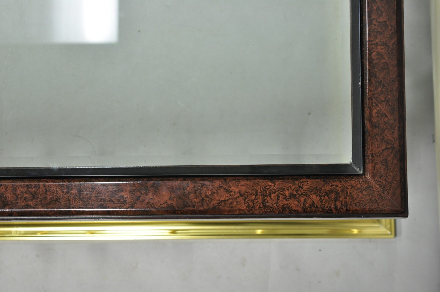 Vintage Erwin Lambeth Burl Walnut Brass Fireplace Fender 42" Square Coffee Table