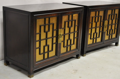 Vintage Chinoiserie James Mont Style 2 Door Nightstand Cabinets by Century Pair