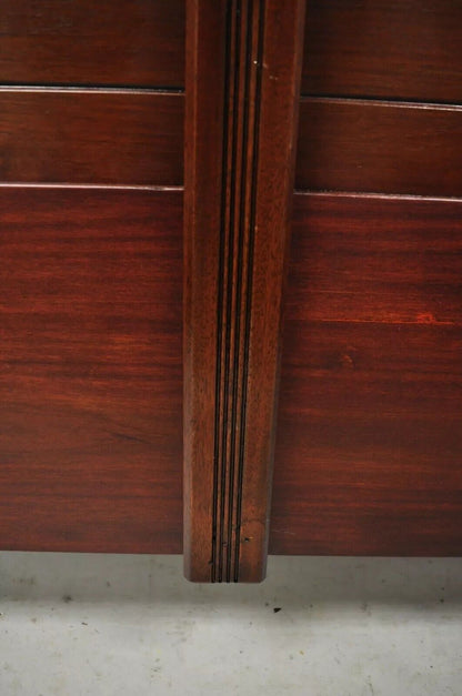 Herts Brothers Edwardian Mahogany Brass Satinwood Inlay Queen Bed Headboard