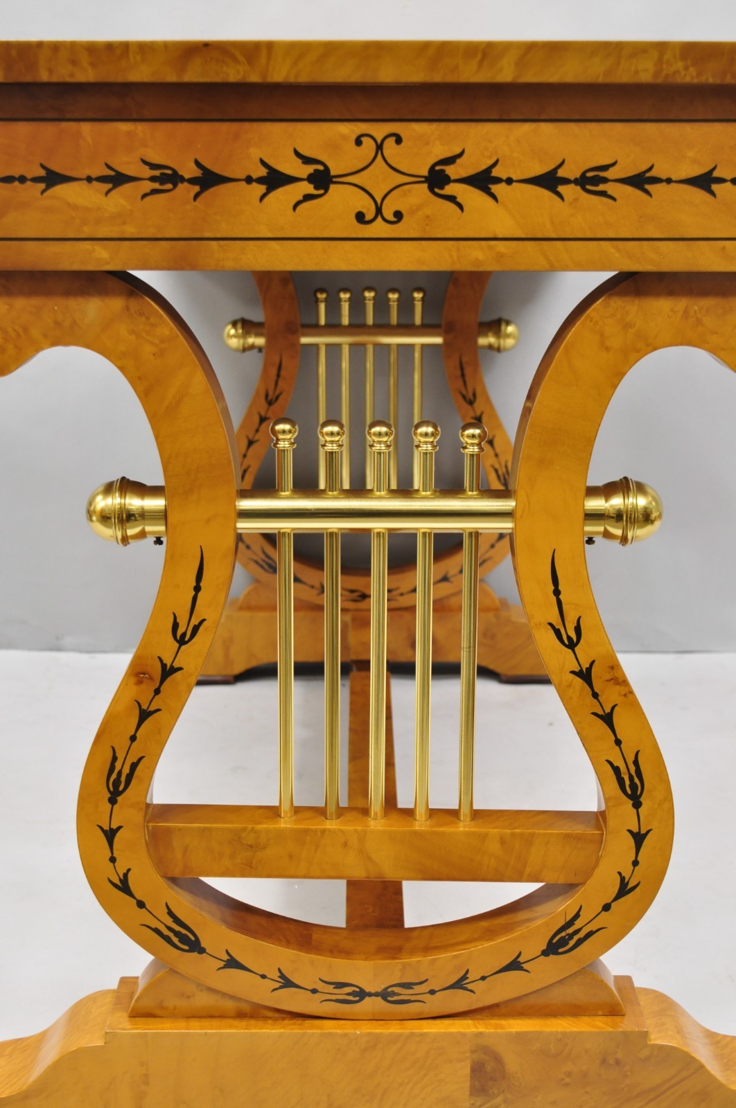 Vintage Italian Regency Lyre Harp Burlwood Desk & Chair by Binda Collection
