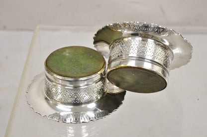 English Victorian Silver Plated Grapevine Mahogany Wine Bottle Coaster - a Pair