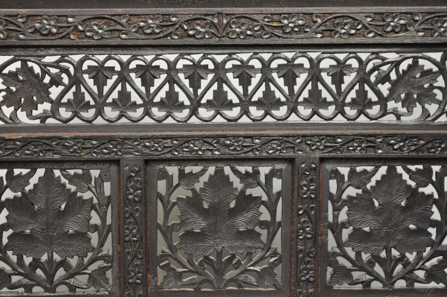 Vintage Anglo Indian Carved Teak Wood 4 Panel Room Divider Folding Screen