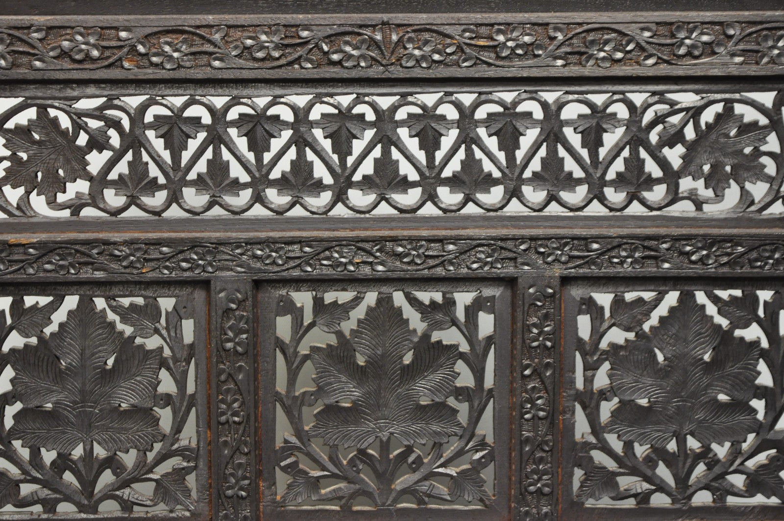Vintage Anglo Indian Carved Teak Wood 4 Panel Room Divider Folding Screen