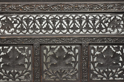 Vintage Anglo Indian Carved Teak Wood 4 Panel Room Divider Folding Screen