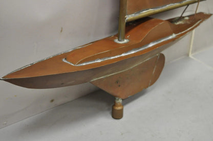 Vintage Folk Art Copper Sailboat Ship 38" Weathervane Hand Crafted