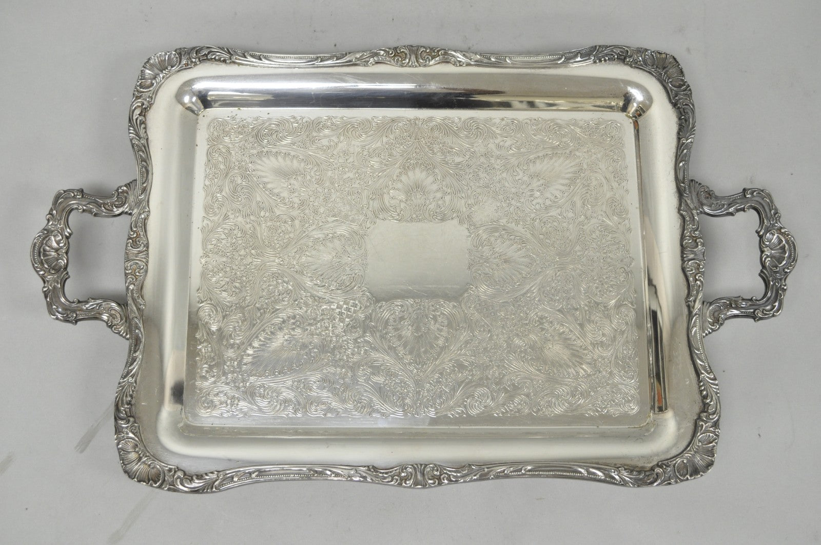 Vintage WM Rogers 290 Silver Plated Twin Handle Footed Bar Serving Platter Tray