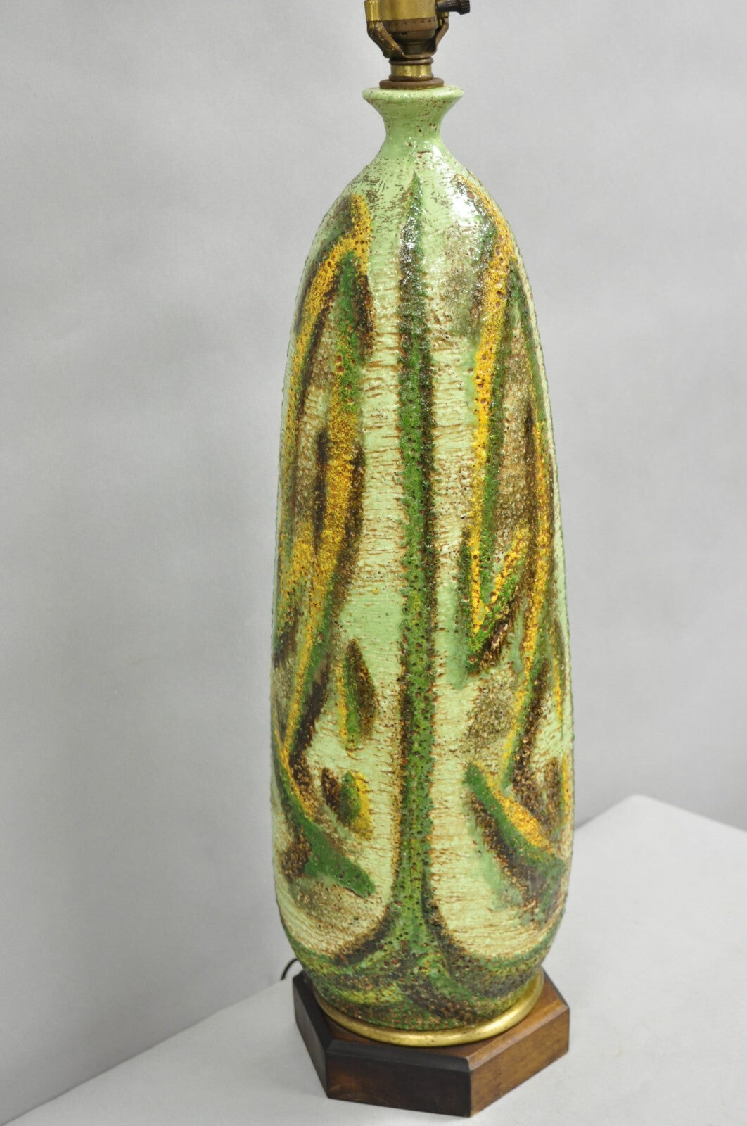 Vintage Italian Mid Century Modern Green Pottery Glazed Ceramic Tall Table Lamp