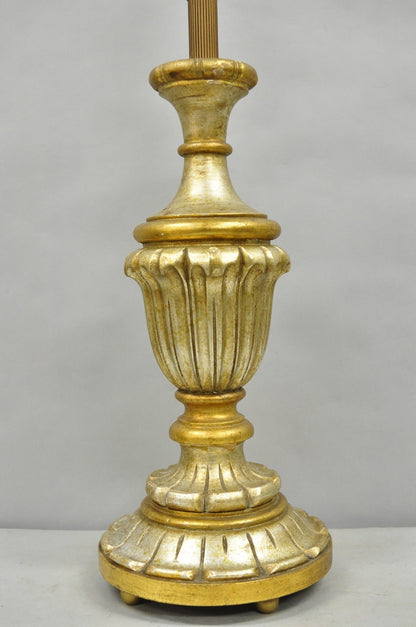 Vintage Italian Hollywood Regency Silver & Gold Gilt Carved Wood Table Lamp