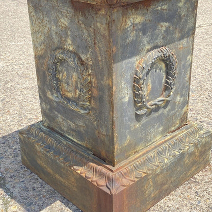 Large Neoclassical Style Cast Iron Garden Planter Urn Pedestal Base w/ Wreath A