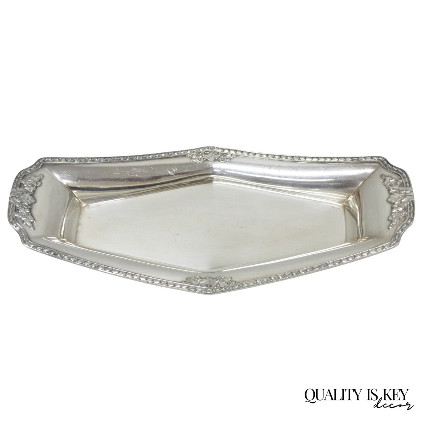 Vintage Poole 8093 Victorian Silver Plated Narrow "Boat Form" Trinket Dish