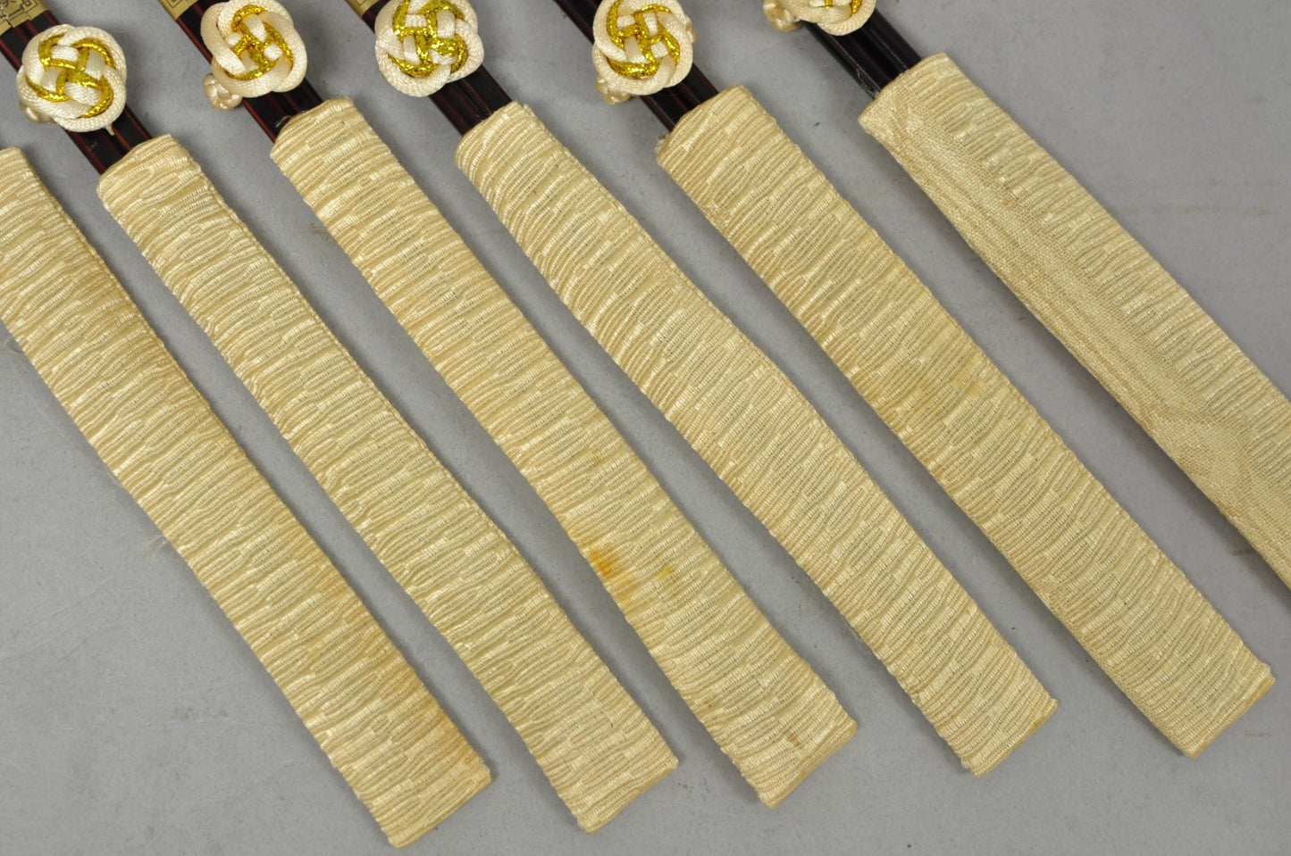 Vintage Japanese Oriental Chopsticks in Custom Silk Gold Sleeves - 6 Pc Set