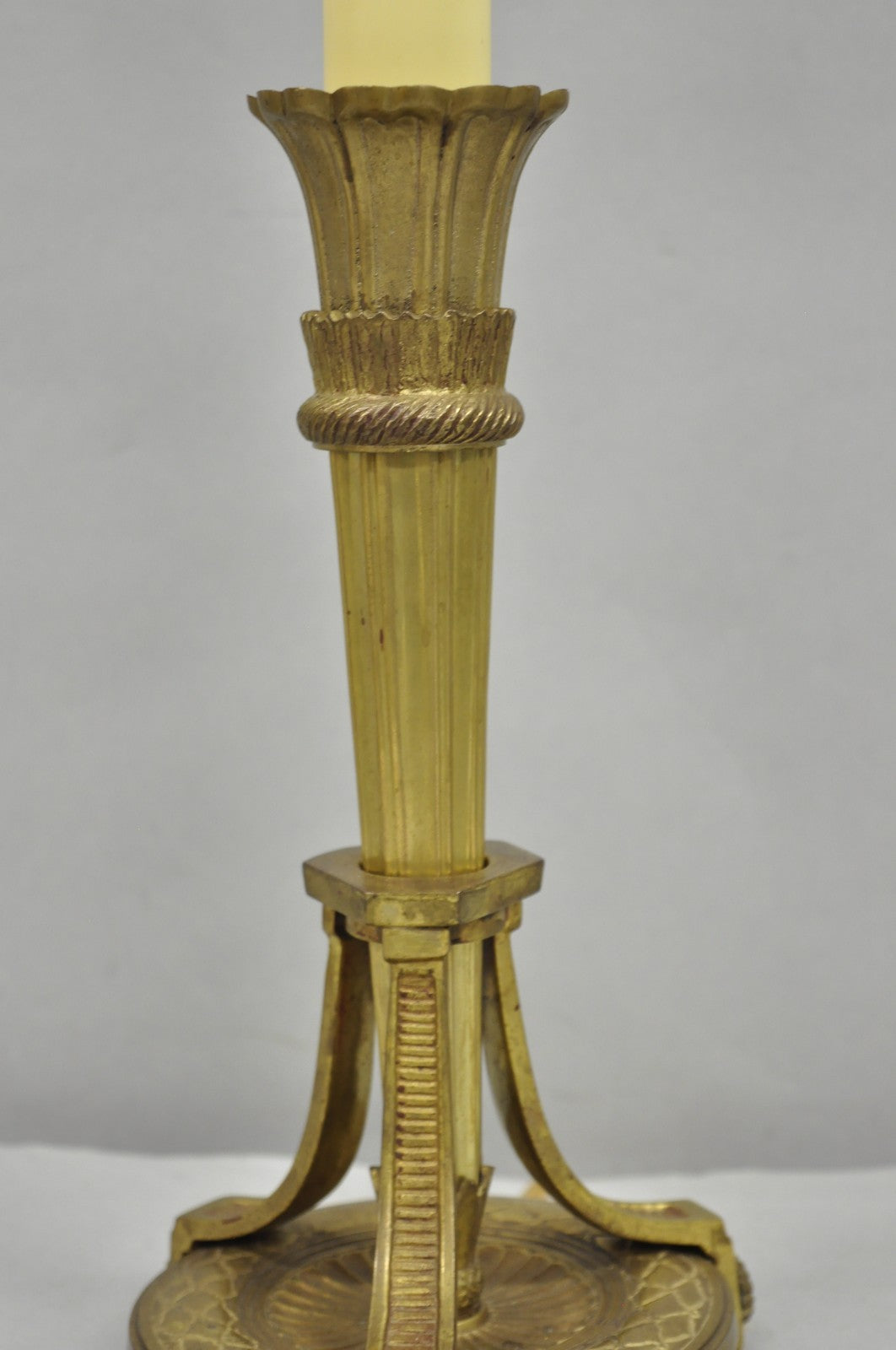 Antique French Empire Neoclassical Bronze "Torch & Arrow" Candlestick Table Lamp