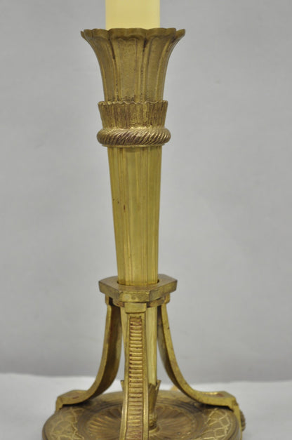 Antique French Empire Neoclassical Bronze "Torch & Arrow" Candlestick Table Lamp