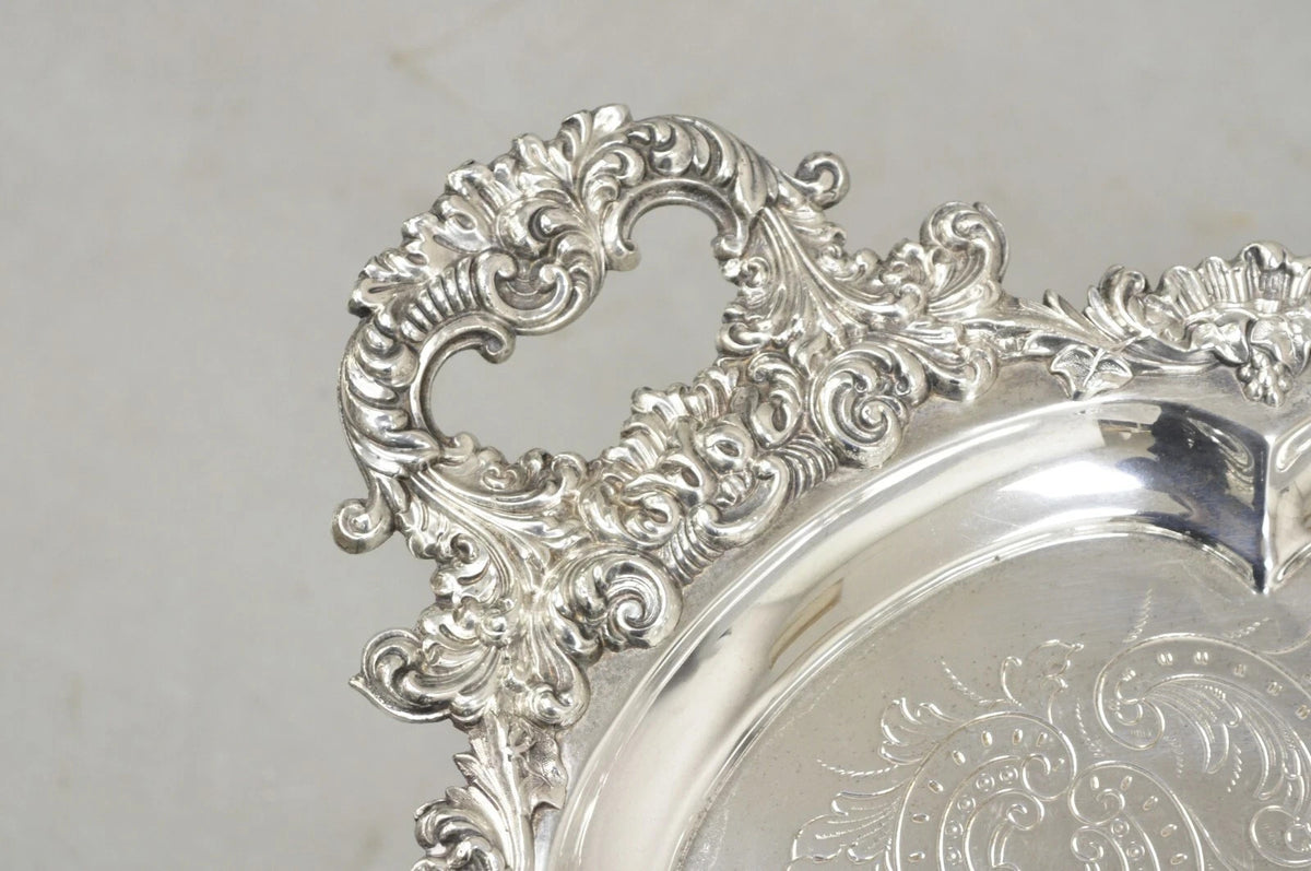 Antique Victorian English Sheffield Ornate Oval Footed Serving Platter Bar Tray