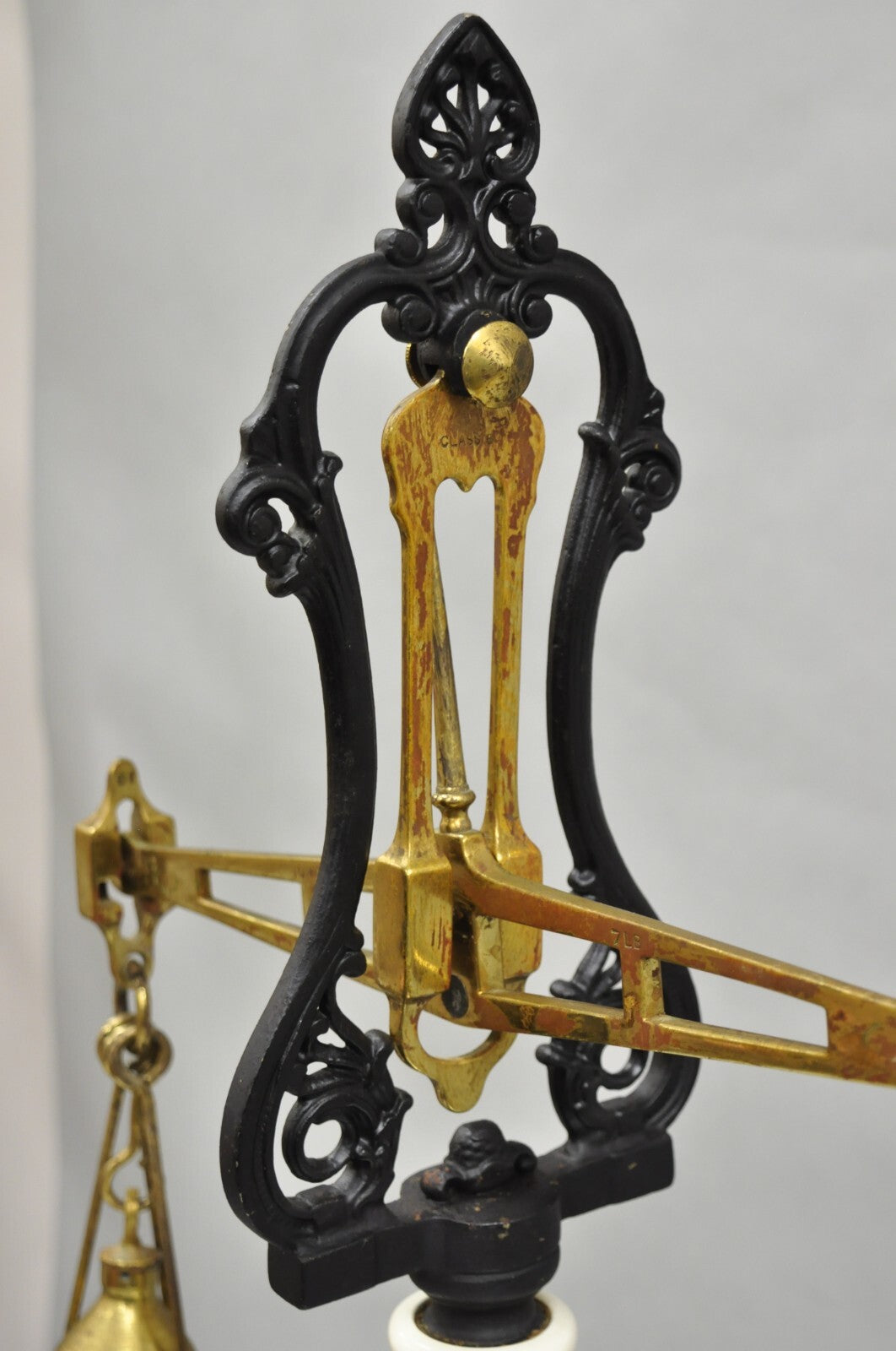 Antique W.& T. Avery English Victorian Brass & Porcelain Balance Beam Scale