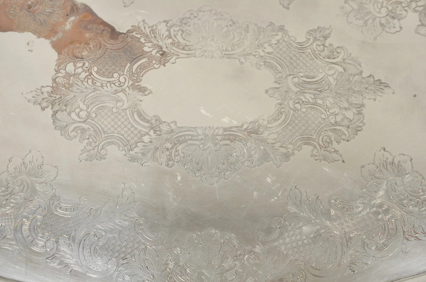 Antique English Victorian Silver Plated Ornate Oval Serving Platter Bar Tray