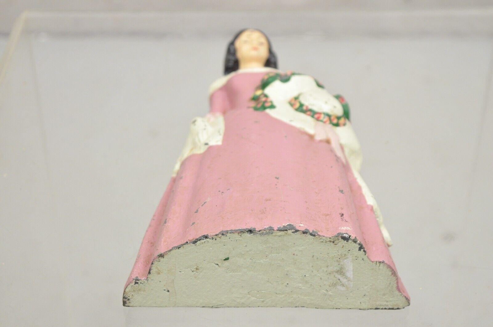 Antique Victorian Tall Cast Iron Painted Figural Woman Pink Dress Door Stop