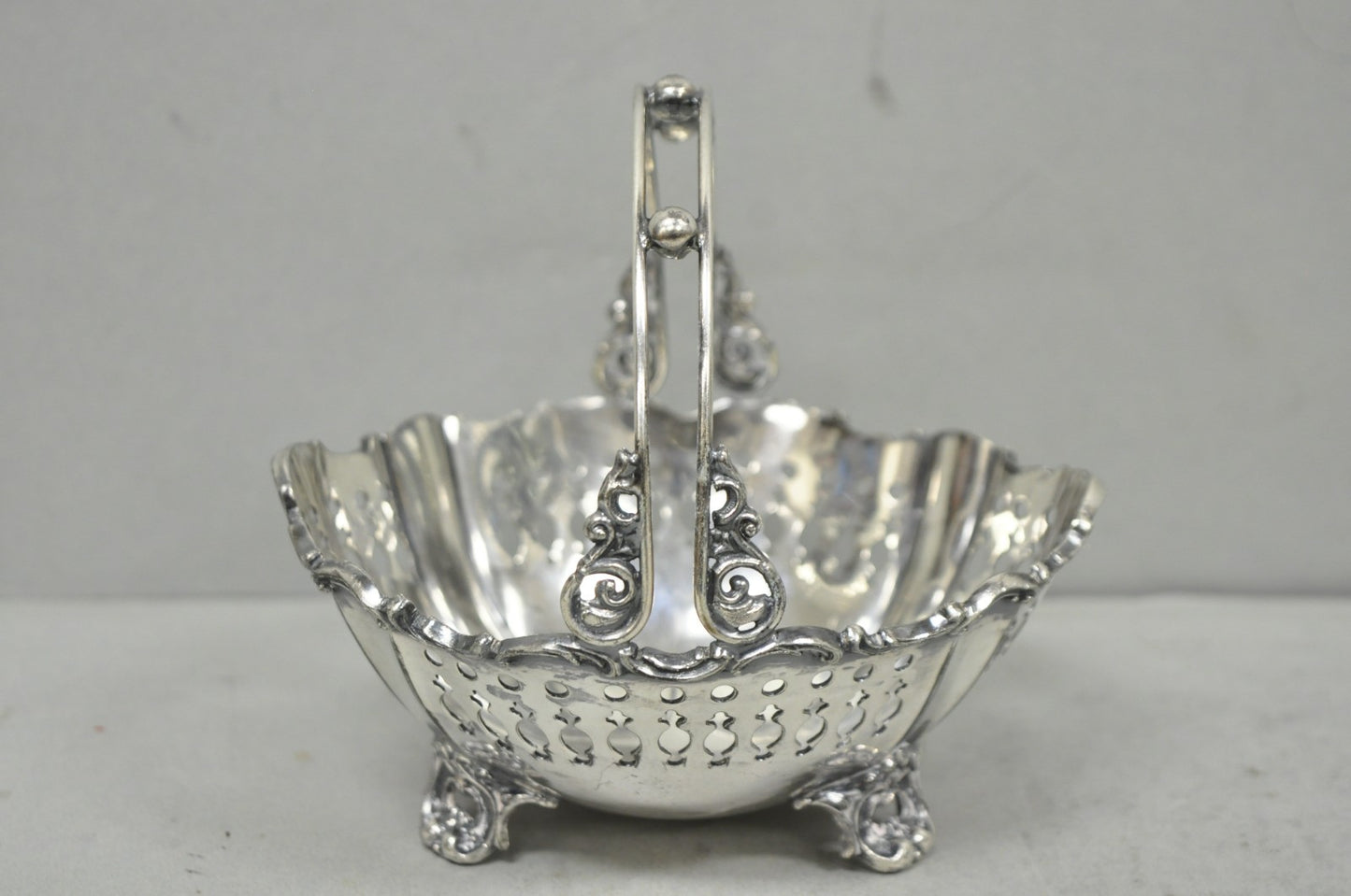Antique Wallace Bros Victorian Silver Plated Reticulated Small Basket Nut Dish